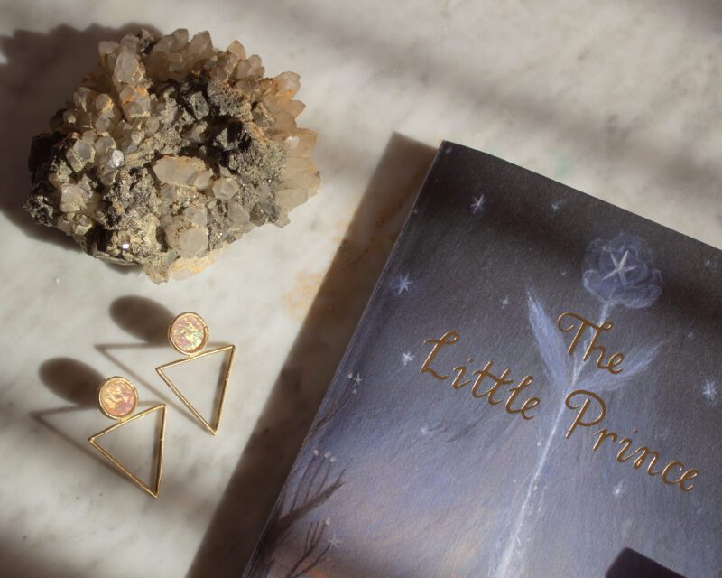 Triangle earrings with Iridescent White stone | Sunny Designs - Image 4