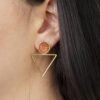 triangle earrings orange stone, geometric earrings, bold color earrings, handmade jewelry Greece, Sunny Designs earrings, modern boho style, orange gemstone earrings, minimalist triangle jewelry. σκουλαρίκια τρίγωνο πορτοκαλί πέτρα, γεωμετρικά σκουλαρίκια, έντονα χρώματα κοσμήματα, Sunny Designs Ελλάδα, χειροποίητα σκουλαρίκια, πορτοκαλί ημιπολύτιμη πέτρα, μοντέρνα σκουλαρίκια, minimal κοσμήματα