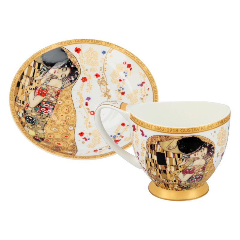 Big Vanessa cup - G. Klimt, Kiss, white background (CARMANI) collective 350ml, koupa flitzana to fili toy klimt , suskeuasia dwrou