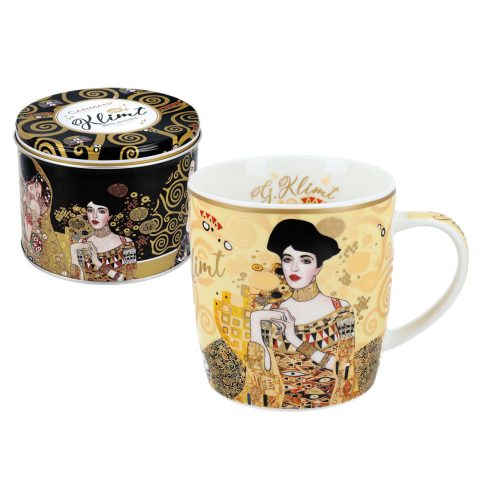 Mug in a metal tin - G. Klimt, Adele Bloch-Bauer, cream background , koupa me tsiggino kouti Klimt carmani