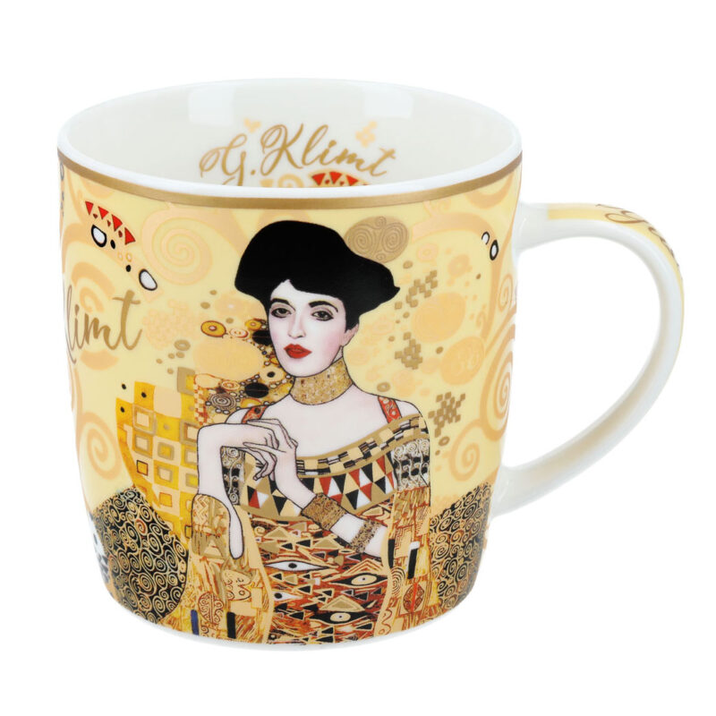 Mug in a metal tin - G. Klimt, Adele Bloch-Bauer, cream background , koupa me tsiggino kouti Klimt carmani