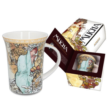 Mug - A. Mucha. Four seasons - Winter carmani, koupa mucha 4 epoxes xeimwnas, koupa porselani