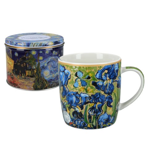 Mug in metal tin - V. van Gogh, Irises (CARMANI) porselani suskeuasia tsiggino kouti koupa 350ml oikonomiko dwro me gousto