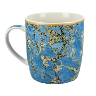 Mug in metal tin - V. van Gogh, Almond Blossom, (CARMANI) porselani suskeuasia tsiggino kouti koupa 350ml oikonomiko dwro me gousto