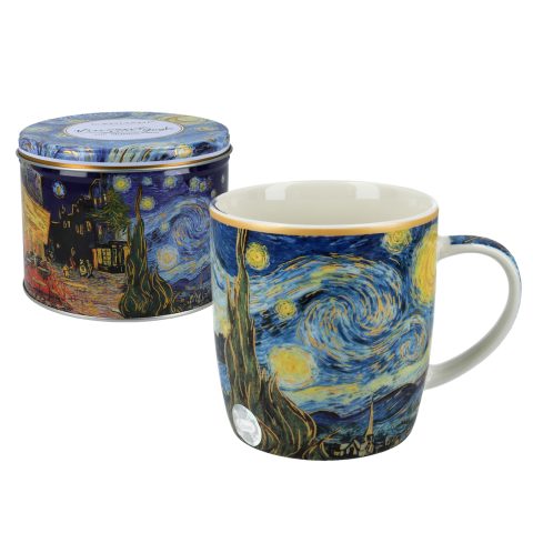 Mug in metal tin - V. van Gogh, Starry night CARMANI) porselani suskeuasia tsiggino kouti koupa 350ml oikonomiko dwro me gousto