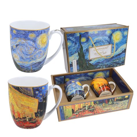 Set of 2 mugs - V. van Gogh, Starry night + Cafe terrace at night CARMANI, set 2 koupes van gogh porselani se suskeuasia dwrou