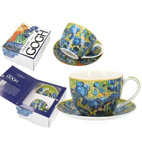 Cup with saucer - V. van Gogh, Irises (CARMANI), porcelain mug with saucer, koupa, flitzani me piato gia kafe 250 ml porselani