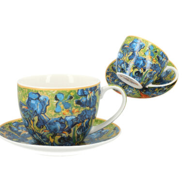 Cup with saucer - V. van Gogh, Irises (CARMANI), porcelain mug with saucer, koupa, flitzani me piato gia kafe 250 ml porselani