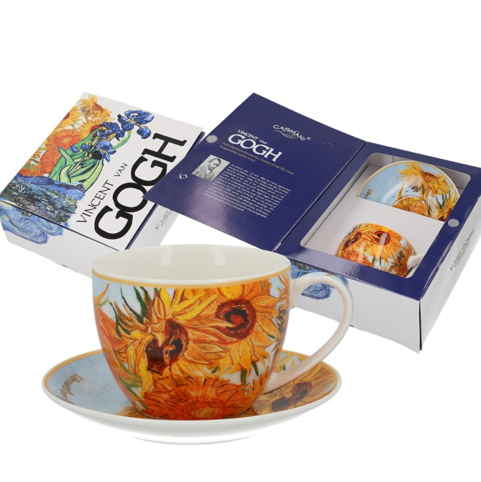 Cup with saucer - V. van Gogh, Sunflowers (CARMANI), flitzani me iliotropia porselani
