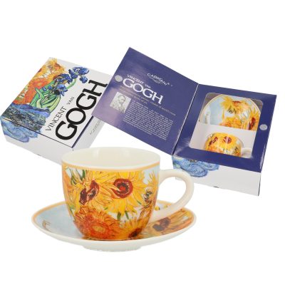 spresso cup and saucer - V. van Gogh, Sunflowers (CARMANI), flitzani iliotropia gia ellliniko kafe kai espresso