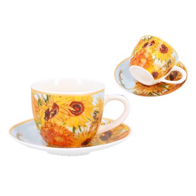 spresso cup and saucer - V. van Gogh, Sunflowers (CARMANI), flitzani iliotropia gia ellliniko kafe kai espresso