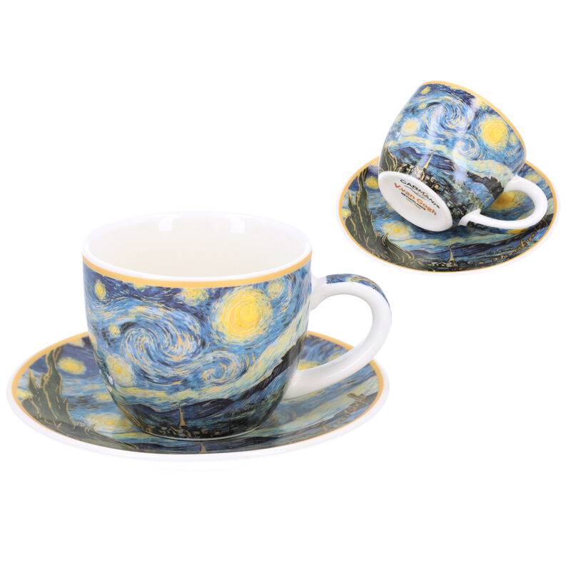 Espresso cup and saucer - V. van Gogh, The Starry Night (CARMANI), flitzani kafe enastri nuxta van gogh porselani