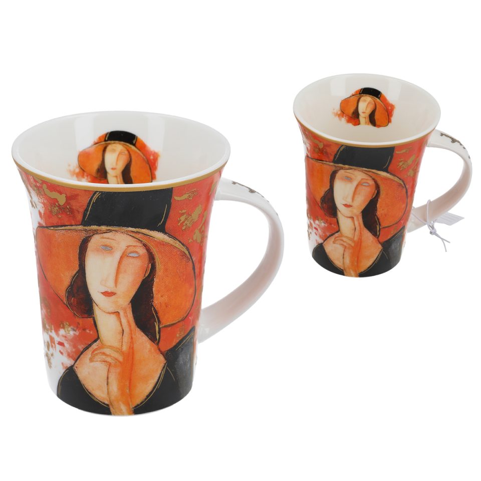 Mug - A. Modigliani, Woman in a hat (CARMANI), porcelain, fine chine mug, koupa porselani me ergo texnis