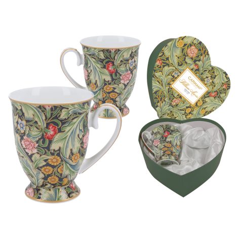 Set 2 cups in the heart - William Morris (Carmani) porcelain , porselani koupes me louloudia set twn 2