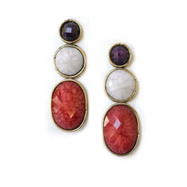 τριπλετα σκουλαρίκια με χρωματιστες πέτρες ιδανικά για το όλο το χρόνο, χειροποίητα σκουλαρικια