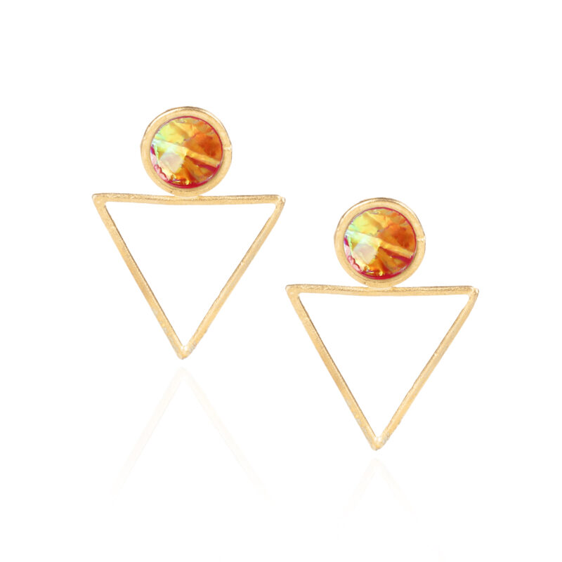 τριγωνα σκουλαρίκια, χειροποιητα κοσμήματα, σκουλαρικια με τριγωνο σχήμα και πέτρα, triangle earrings handmade