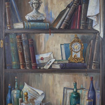 Chalatova eleni painting oil in canvas bookcase vintage painting , big painting, alchemy painting, πινακας ζωγραφικης καλλιτεχνης καλων τεχνων , ζωγραφικη αυθεντικη, ελαιογραφια σε καμβα πινακας ζωγραφικης βιβλιοθηκη με βιβλια αγαλματα και δοχεια, γκαλερι τεχνης, μοσχατο, εικαστικα εργα τεχνης
