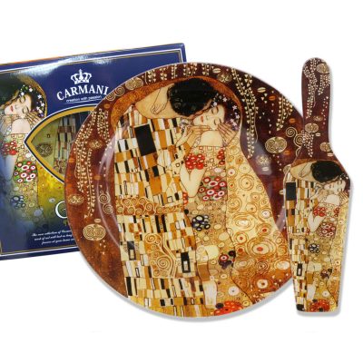 piatela gustav klimt me spatoula eidaniko gia xristoygenniatiko dwro, gustav klimt plate with spatula, piatela stroggili klimt