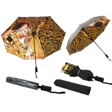 Folding umbrella, automatic - G. Klimt, The Kiss, The Tree of Life (design inside, CARMANI) ομπρέλα σπαστή με σχέδιο στο εσωτερικό και θήκη μεταφοράς