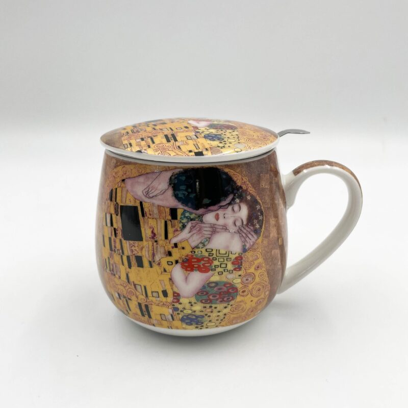 Κούπα με φίλτρο και καπάκι - The Kiss, Gustav Klimt, συσκευασία δώρου, εικαστικά δώρα, δώρα τέχνης, δώρα τέχνης, χρήσιμα δώρα , φλιτζάνι με κούπα πορσελάνι , δωρα μοσχάτο, γκαλερί Αθήνα