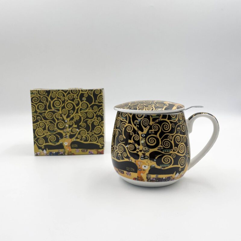 Κούπα με φίλτρο και καπάκι με το έργο "Δέντρο της ζωής" του αγαπημένου μας Γκουσταβ Κλιμτ, Mug with Tea Filter & - Tree of Life, Gustav Klimt 430ml , δώρα τέχνης, χρήσιμα δώρα , φλιτζάνι με κούπα πορσελάνι , δωρα μοσχάτο, γκαλερί Αθήνα