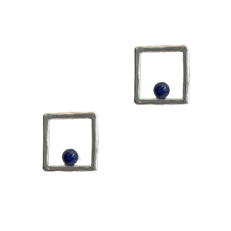 STUD circle earrings with lapis lazuli, καρφωτά σκουλαρίκια με λαπις σε τετράγωνο σχήμα, ασημενια σκουλαρίκια, ασημενια κοσμηματα, μοσχατό σκουλαρίκια αθηνα, χειροποιητα κοσμήματα
