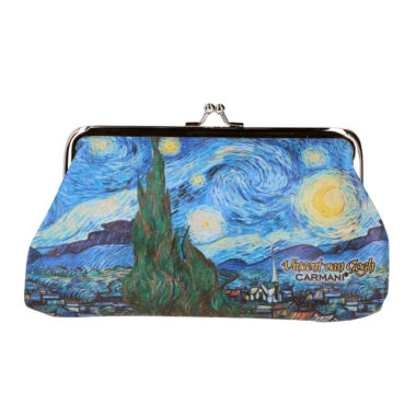 Large wallet - V. van Gogh, starry night(CARMANI), πορτοφολι με την έναστρη νύχτα με κλατς, πορτοφολι με εργο τεχνης, καλλιτεχνικο πορτοφολι, οικονομικο δώρο, δωρα μοσχατο, δωρα τεχνης, δωρα για καλλιτέχνες, ειδη δωρων αθηνα, συσκευασια δωρου