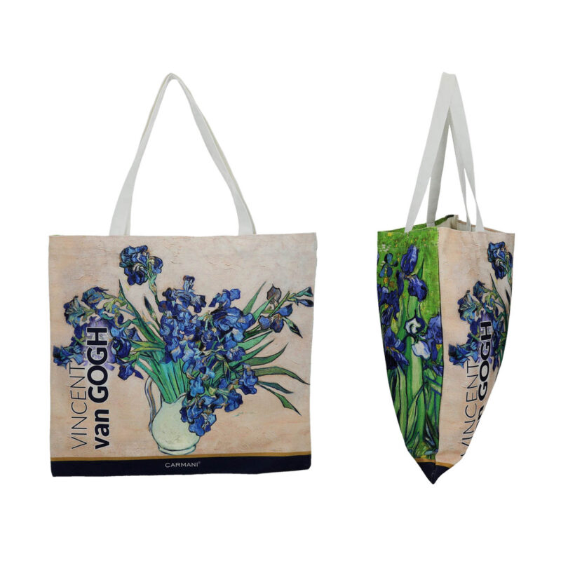 υφασματινη τσάντα ώμου με της ιριδες του Βαν γκογκ, τσαντα καραβόπανο, cloth bag, tote bag vincent van gogh irises, gift ideas, δωρα, μοσχάτο, χρησιμα δωρα