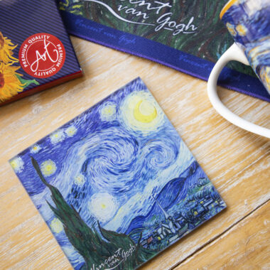 Glass coaster - V. van Gogh, The Starry Night (CARMANI), σουβερ για ποτηρια γυάλινα, δωρα μοσχατο, δωρα τεχνης, δωρα για καλλιτέχνες, εθδη δωρων αθηνα, συσκευασια δωρου