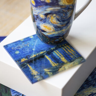 Glass coaster - V. van Gogh, Starry Night Over the Rhone (CARMANI) σουβερ για ποτηρια γυάλινα, δωρα μοσχατο, δωρα τεχνης, δωρα για καλλιτέχνες, εθδη δωρων αθηνα, συσκευασια δωρου