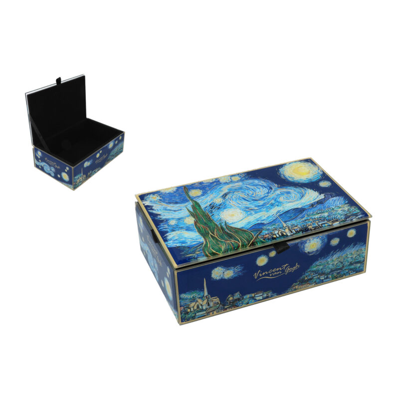 10x10x7cm κουτι κοσμημάτων γυάλινο με έργο ζωγραφικής του βαν γκογκ ηλιοτρόπια, με βελούδο εσωτερικά Jewelry glass box - V. van Gogh, sunflowers (Carmani) ομορφο και χρηστικό δώρο, ιδιαίτερο μοναδικό δωρο, μοσχάτο, μπιζουτιέρα για δώρο, starry night van gogh jewelry glass box, γυάλινη μπιζουτιέρα με την εναστρη νύχτα
