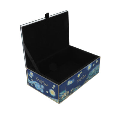 10x10x7cm κουτι κοσμημάτων γυάλινο με έργο ζωγραφικής του βαν γκογκ ηλιοτρόπια, με βελούδο εσωτερικά Jewelry glass box - V. van Gogh, sunflowers (Carmani) ομορφο και χρηστικό δώρο, ιδιαίτερο μοναδικό δωρο, μοσχάτο, μπιζουτιέρα για δώρο, starry night van gogh jewelry glass box, γυάλινη μπιζουτιέρα με την εναστρη νύχτα