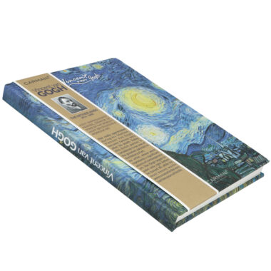 "Elevate your note-taking experience with our V. van Gogh 'Starry Night' notebook by Carmani, sized at 13.2x18.3cm. This notebook boasts 80 lined pages for organized jotting, complemented by a built-in pen holder and elastic band for securing business cards or notes. The decorative and durable cover adds both style and longevity to this functional notebook." "Αναβαθμίστε την εμπειρία σας στο σημείωμα με το ημερολόγιο μας V. van Gogh 'Starry Night' από την Carmani, με διαστάσεις 13.2x18.3cm. Αυτό το ημερολόγιο διαθέτει 80 σελίδες με γραμμές για εύκολες σημειώσεις, ενώ περιλαμβάνει ειδική θήκη για το στυλό και ελαστικό για την ασφαλή τοποθέτηση επαγγελματικής κάρτας ή τιμολογίου. Το διακοσμητικό και ανθεκτικό εξώφυλλο προσθέτει τόσο στυλ όσο και μακροζωία σε αυτό το λειτουργικό ημερολόγιο."