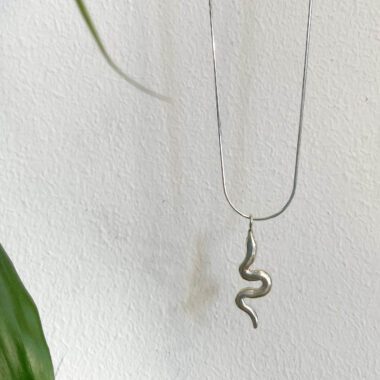 Handcrafted silver snake pendant necklace, small serpent design in sterling silver 925, affordable bohemian artisan jewelry, mystical and symbolic accessory by Sunny Designs, Κολιέ Small Snake από ασήμι 925, χειροποίητο μενταγιόν φιδιού σε ασημένια αλυσίδα, συμβολικό κόσμημα, boho χειροποίητο αξεσουάρ από τη Sunny Designs