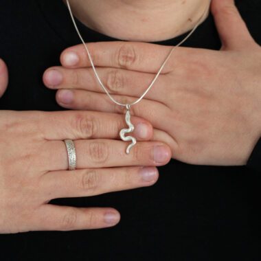 Handcrafted silver snake pendant necklace, small serpent design in sterling silver 925, affordable bohemian artisan jewelry, mystical and symbolic accessory by Sunny Designs, Κολιέ Small Snake από ασήμι 925, χειροποίητο μενταγιόν φιδιού σε ασημένια αλυσίδα, συμβολικό κόσμημα, boho χειροποίητο αξεσουάρ από τη Sunny Designs