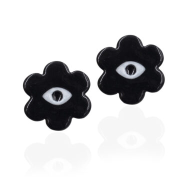 Black flowers with eye. Handmade Polymer Clay Earrings made with love and passion. These earrings are super light weight! Perfect gift for her or for yourself! So adorable and unique! Since this is a handmade item, variations are bound to happen! Diesblon Earrings are handmade with polymer clay- this means they have to be handled with care.