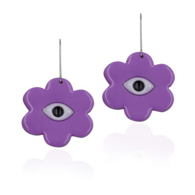 Purple flowers with eye. Handmade Polymer Clay Earrings made with love and passion. These earrings are super light weight! Perfect gift for her or for yourself! So adorable and unique! Since this is a handmade item, variations are bound to happen! Diesblon Earrings are handmade with polymer clay- this means they have to be handled with care.
