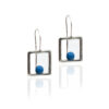 Square-shaped earrings with turquoise stones, crafted from sterling silver 925, showcasing elegant design and vibrant turquoise color, Σκουλαρίκια σε τετραγωνισμένο σχήμα με τυρκουάζ πέτρες, φτιαγμένα από ασήμι 925, επιδεικνύοντας κομψό σχεδιασμό και ζωηο τιρκουαζ χρώμα