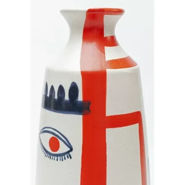 Βάζο Art Face κοκκινο-λευκό κεραμικό, χειροποίητο διακοσμητικό βάζο, πηλός, ξεχωριστό κάθε κομμάτι, διαστάσεις 38x38x37.5 εκατοστά