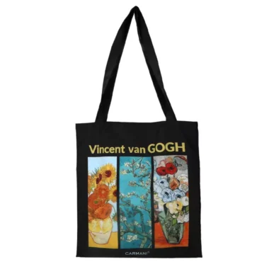 Shoulder bag - V. van Gogh, collage (Carmani), Αναβαθμίστε το στυλ σας με την τσάντα ώμου/τότε της Carmani, εμπνευσμένη από τον Van gogh και παρουσιάζοντας δύο διακριτικά σχέδια σε κάθε πλευρά. Αυτή η τσάντα διαστάσεων 39x44cm, με εσωτερική τσέπη, συνδυάζει αρμονικά τον καλλιτεχνικό πνευματισμό του Βαν γκογκ με την καθημερινή λειτουργικότητα, προσφέροντας ένα μοναδικό και ευέλικτο αξεσουάρ για λάτρεις της τέχνης και όσους ακολουθούν τις τελευταίες τάσεις.