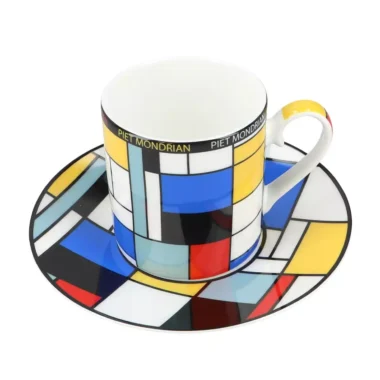 Cup set with Saucer - P. Mondrian, Composition A (Carmani), σετ εσπρεσσο πορσελανη, σετ ελληνικου καφε, κουπακι ελληνικου καφε με πιατάκι πορσελάνη , τελειο δωρο