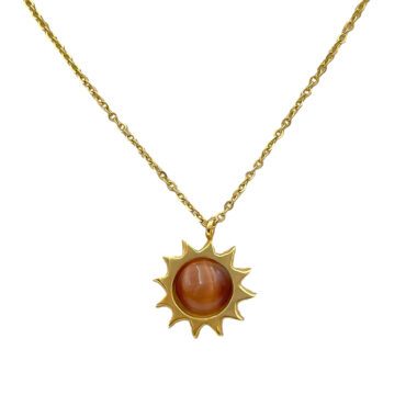 sun necklace handmade goldplated 24K plating, χειροποιητο κοσμημα, χειροποιητο κολιε ήλιος με πετρα ματι της γατας, χειροποιητο κολιε , κοσμηματα μοσχατο