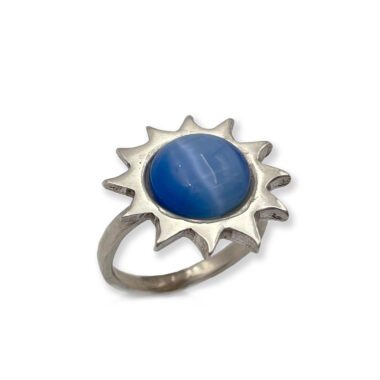 sun ring silver 925 with light blue cat eye stone, δαχτυλίδι με ματι γατας πετρας , χειροποιητο κοσμημα, χειροποιητο δαχτυλίδι με γαλαζια πετρα ματι της γατας