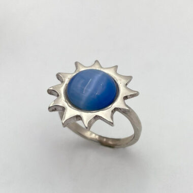 sun ring silver 925 with light blue cat eye stone, δαχτυλίδι με ματι γατας πετρας , χειροποιητο κοσμημα, χειροποιητο δαχτυλίδι με γαλαζια πετρα ματι της γατας