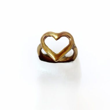 empty but full heart ring, handmade by kontis, handmade jewelry 24K gold plated brass, high quality, made in athens, brass heart ring