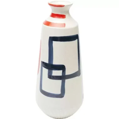 Βάζο Art Face κοκκινο-λευκό κεραμικό, χειροποίητο διακοσμητικό βάζο, πηλός, ξεχωριστό κάθε κομμάτι, διαστάσεις 38x38x37.5 εκατοστά