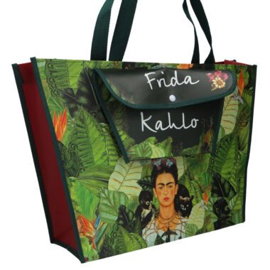 Shoulder bag with a pocket - F. Khalo, Self -portrait (Carmani) tsanta gia pswnia , tsanta supermarket me tin frida kahlo, shopping bag frida kahlo, dwra texnis, aesthetic bag, mosxato
