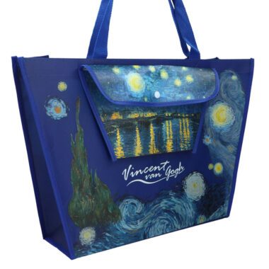 Shoulder bag with a pocket - V. van Gogh, starry night over Rodan (Carmani) tsanta gia pswnia , tsanta supermarket me ton van gogh, shopping bag van gogh, dwra texnis, aesthetic bag, mosxato,