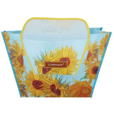 Shoulder bag with a pocket - V. van Gogh, sunflowers (Carmani) tsanta gia pswnia , tsanta supermarket me ton van gogh, shopping bag van gogh, dwra texnis, aesthetic bag, mosxato, iliotropia