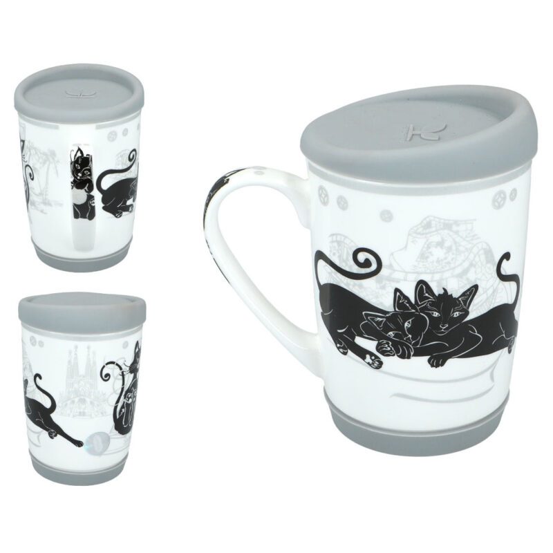 375ml porcelain travel mug from the Crazy Cats collection by Carmani, featuring whimsical cat artwork. This stylish and functional mug is perfect for coffee or tea on the go and makes a delightful gift for cat lovers. travel mug, porcelain mug, 375ml mug, Crazy Cats collection, Carmani mug, cat-themed mug, gift for cat lovers, stylish travel mug, unique gift, home and kitchen, insulated mug, artistic design Κούπα ταξιδιού 375ml από πορσελάνη της συλλογής Crazy Cats της Carmani, με χιουμοριστική τέχνη γάτας. Αυτή η κομψή και λειτουργική κούπα είναι ιδανική για καφέ ή τσάι εν κινήσει και αποτελεί μια χαρούμενη επιλογή δώρου για λάτρεις των γατών. κούπα ταξιδιού, πορσελάνη, κούπα 375ml, συλλογή Crazy Cats, κούπα Carmani, κούπα με θέμα γάτας, δώρο για λάτρεις των γατών, κομψή κούπα ταξιδιού, μοναδικό δώρο, είδη σπιτιού, κούπα με μόνωση, καλλιτεχνικός σχεδιασμός